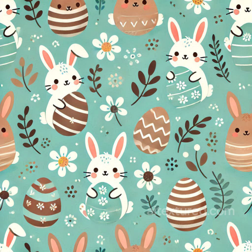 Easter Digital Paper Texture with Bunny and Egg Motifs on Turquoise seamless All Easter Digital paper PBR texture
