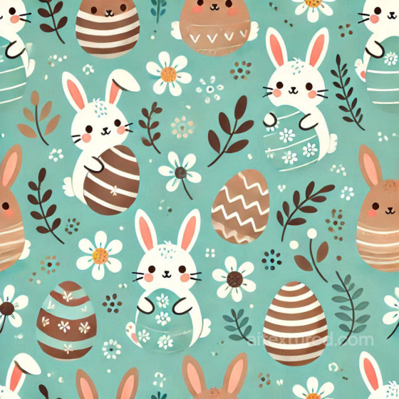Easter Digital Paper Texture with Bunny and Egg Motifs on Turquoise All Easter Digital paper texture preview