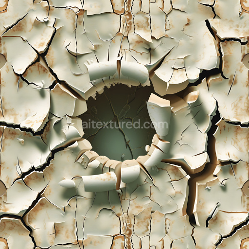 Seamless 3D PBR Texture of Cracked and Peeling Pale Paint with Distinct Holes