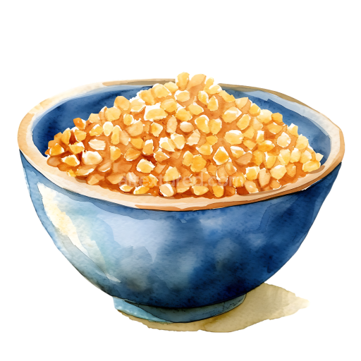 Watercolor Style Bulgur Wheat Cereal in Blue Bowl Breakfast Graphic