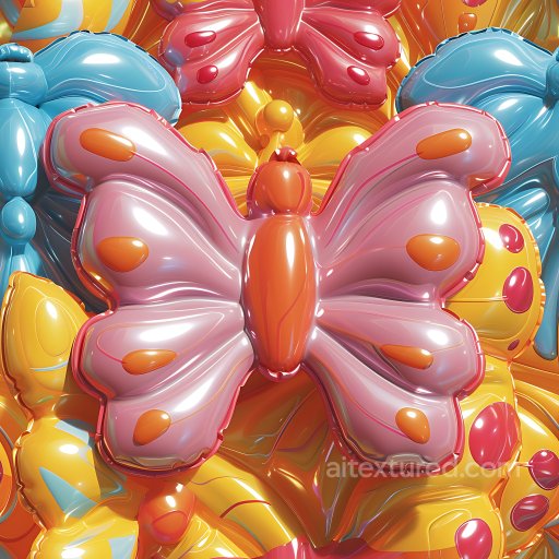 Inflated Glossy Butterfly Vinyl Panels PBR Texture in Pink, Yellow and Blue seamless Inflated PBR texture