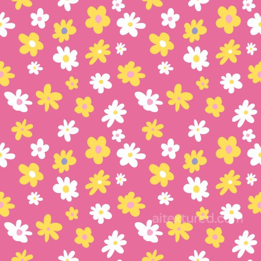 Pattern PBR Texture with Playful Yellow and White Florals on Pink seamless Pattern Bundle PBR texture