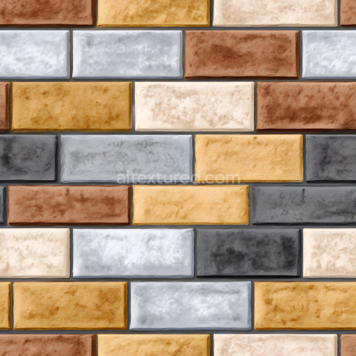 Seamless 3D cracked multicolor brick wall PBR texture with chipped edges and weathered surface