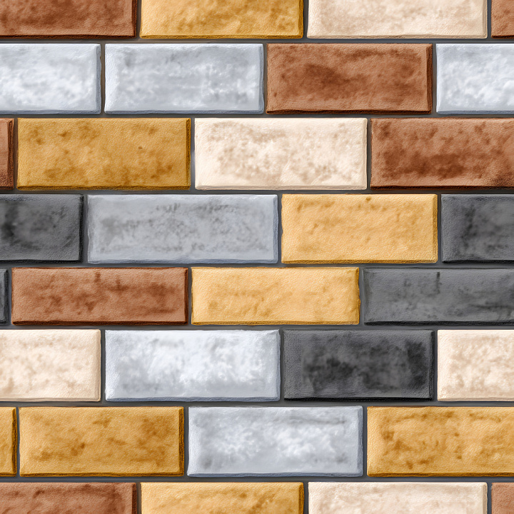 Cracked Multicolor Brick Wall With Chipped Edges And Weathered Surface seamless PBR texture preview