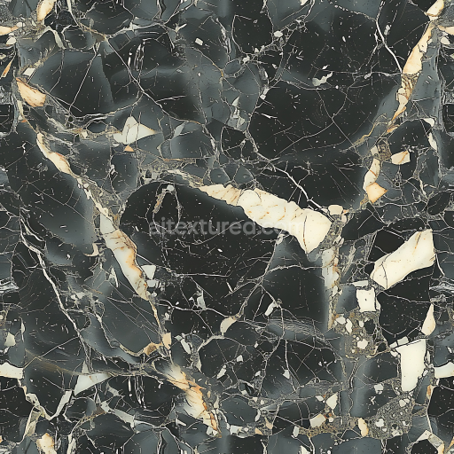 Preview — Seamless 3D Black Marble PBR Texture with Bold White Veins and Polished Finish