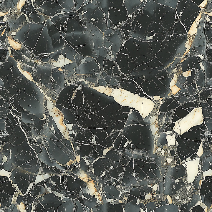 Black Marble with Bold White Veins and Polished Finish seamless PBR texture preview