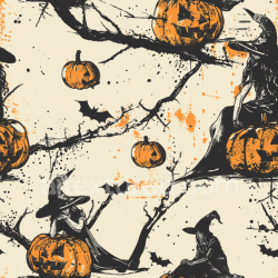 seamless Seamless 3D PBR Vintage Halloween Fabric Texture with Pumpkins, Witches, and Bats texture 8k free download PBR