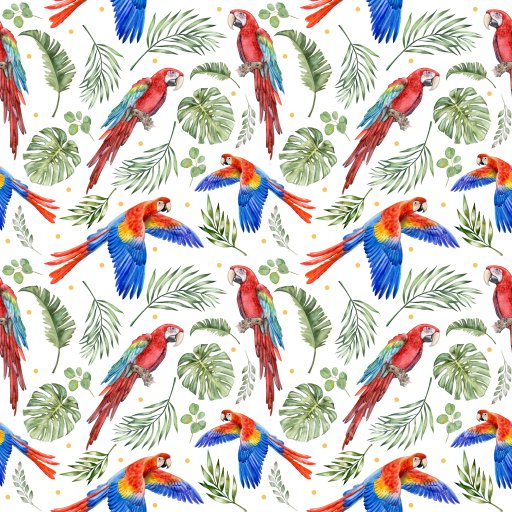 Pattern Texture Featuring Vibrant Tropical Parrots and Lush Greenery seamless Pattern Bundle PBR texture