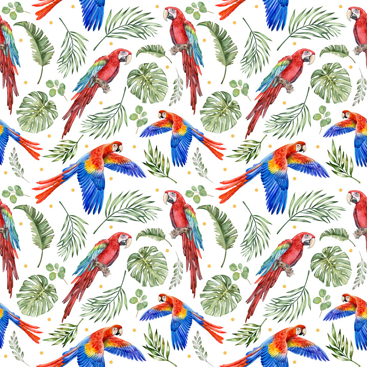 Pattern Featuring Vibrant Tropical Parrots and Lush Greenery seamless PBR texture preview