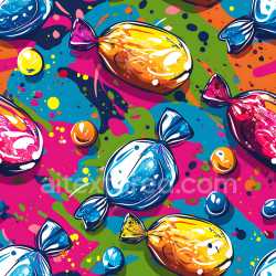 seamless Seamless 3D PBR Graffiti Texture with Vibrant Wrapped Candies and Paint Splashes texture 8k free download PBR