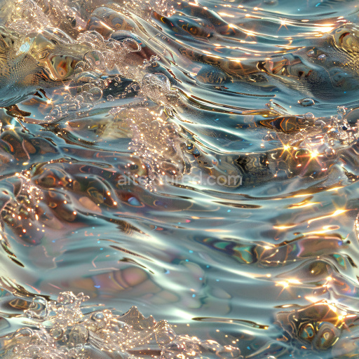 Seamless 3D PBR glossy fluid water texture with bright sparkling reflections