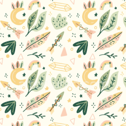 seamless Seamless 3D PBR Texture with Boho Style Hand-drawn Leaves and Celestial Motifs texture 8k free download PBR