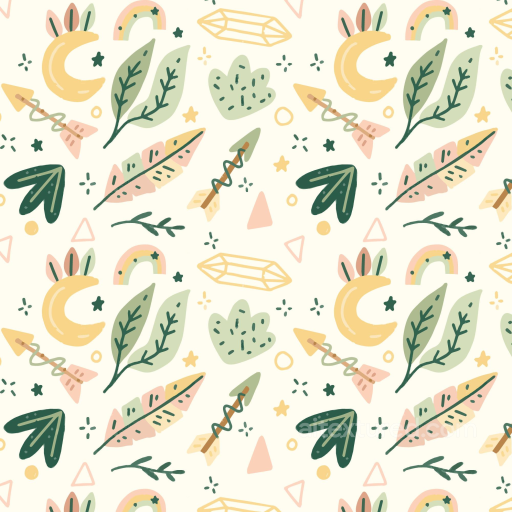 with Boho Style Hand-drawn Leaves and Celestial Motifs seamless Boho Seamless PBR texture