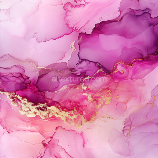 Seamless 3D Alcohol Ink PBR Texture with Pink and Gold Fluid Waves and Soft Marbling