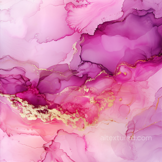 Alcohol Ink PBR Texture with Pink and Gold Fluid Waves and Soft Marbling Alcohol ink texture preview