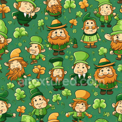 seamless Seamless 3D PBR Texture of Cartoon Leprechauns and Clovers in Green Palette texture 8k free download PBR