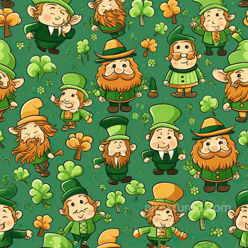 St Patrick Digital Paper Bundle Texture of Cartoon Leprechauns and Clovers in Green Palet… seamless St patrick digital paper bundle PBR texture
