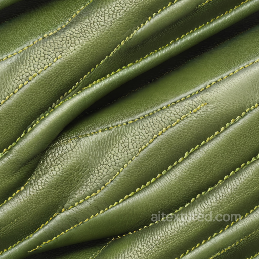 Pebbled Green Leather PBR Texture with Yellow Stitching and Wrinkles seamless Leather PBR texture