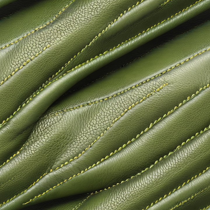 Pebbled Green Leather with Yellow Stitching and Wrinkles seamless PBR texture preview