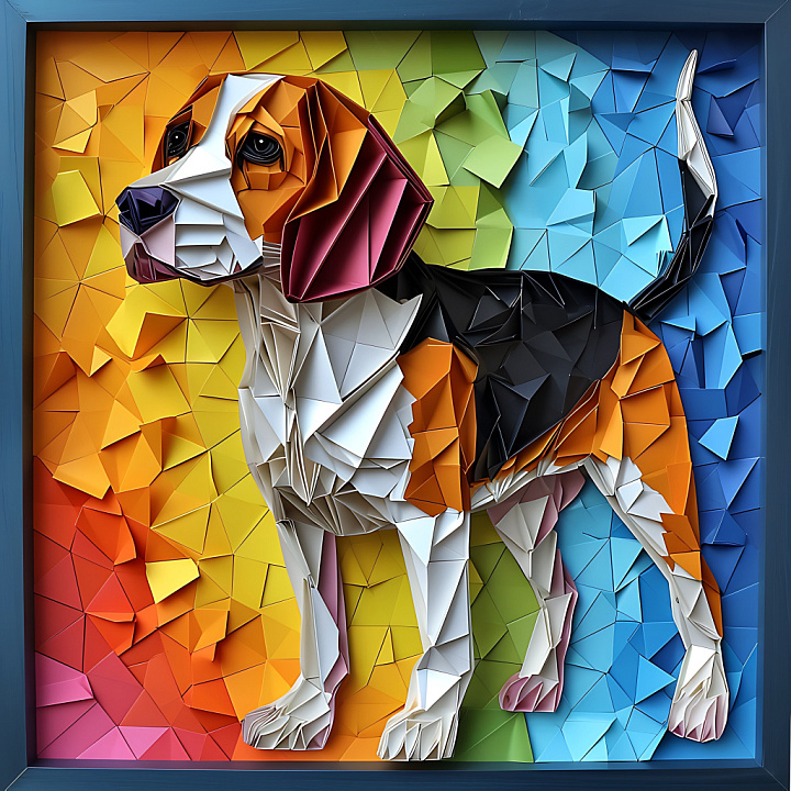 Featuring Origami-Style Beagle in Polygonal Multicolor seamless PBR texture preview