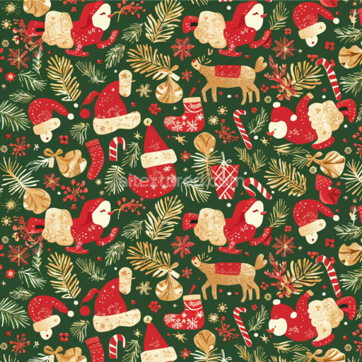 Seamless 3D PBR Christmas Pattern Digital Paper Texture with Festive Icons