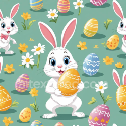 seamless Seamless 3D PBR Easter Digital Paper Texture Featuring Cartoon Bunnies and Decorative Eggs texture 8k free download PBR