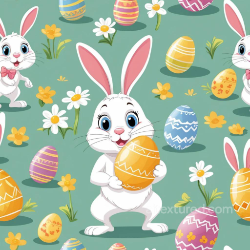 Easter Digital Paper Texture Featuring Cartoon Bunnies and Decorative Eggs seamless All Easter Digital paper PBR texture