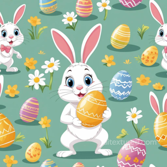 Easter Digital Paper Texture Featuring Cartoon Bunnies and Decorative Eggs All Easter Digital paper texture preview