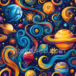 seamless Seamless 3D Stylized Space PBR Texture Featuring Colorful Planets & Swirling Cosmic Patterns texture 8k free download PBR
