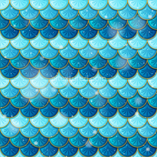Seamless 3D PBR Texture of Blue Gradient Mermaid Scale Pattern with Glossy Shine