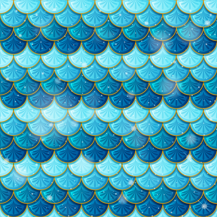 Blue Gradient Mermaid Scale Pattern with Glossy Shine seamless PBR texture preview