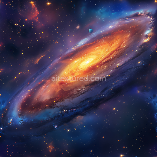 Seamless 3D Space PBR Texture Featuring Glowing Spiral Galaxy with Deep Cosmic Clouds