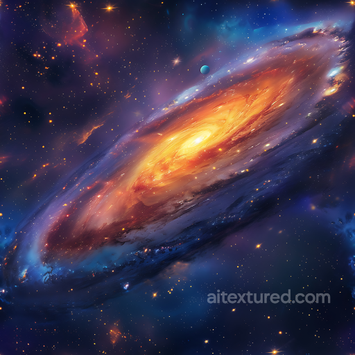 Space PBR Texture Featuring a Vivid Spiral Galaxy with Fiery Nebula and Glowing Cosmic Cl… seamless Star, space, planets PBR texture