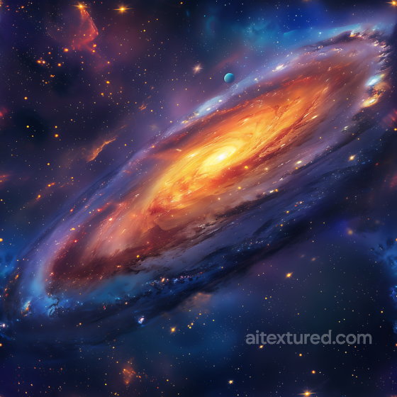 Space PBR Texture Featuring a Vivid Spiral Galaxy with Fiery Nebula and Glowing Cosmic Cl… Star, space, planets texture preview
