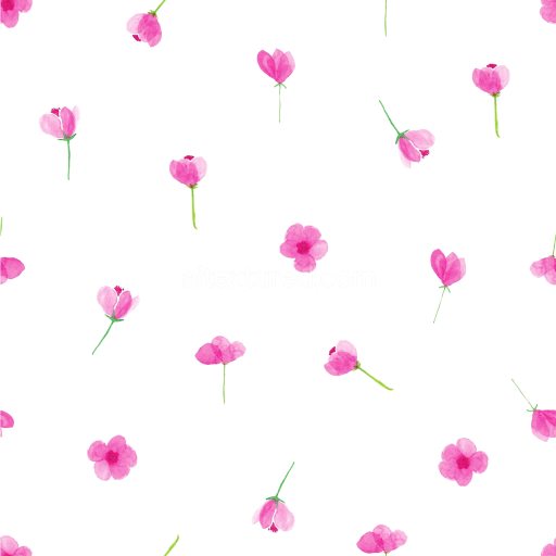 Seamless 3D PBR Texture With Delicate Pink Watercolor Flowers on White