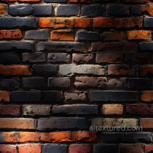 Cracked and Weathered Brick Wall Texture with Varied Dark and Orange Hues seamless Brick PBR texture