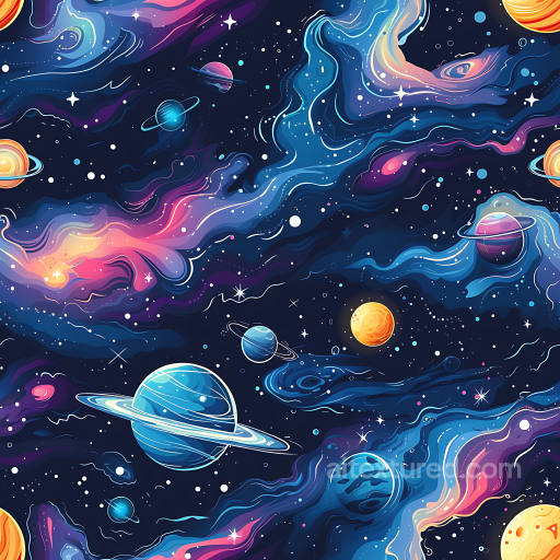 Space PBR Texture with Vibrant Nebula Clouds and Ringed Planets seamless Star, space, planets PBR texture