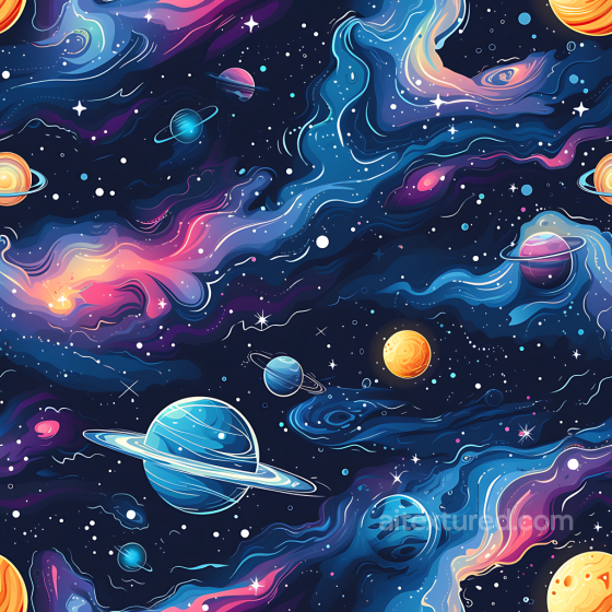 Space PBR Texture with Vibrant Nebula Clouds and Ringed Planets Star, space, planets texture preview