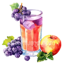 seamless Watercolor Breakfast Glass of Grape and Apple Juice with Fresh Fruits texture 8k free download PBR