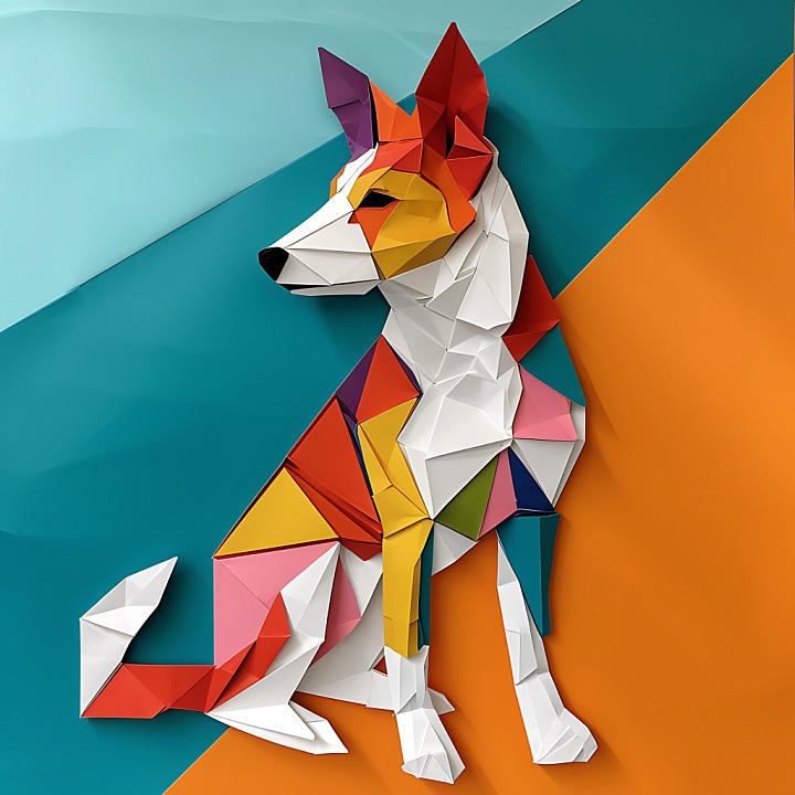 Animal of Canaan Dog Origami Style with Geometric Color Blocks seamless PBR texture preview