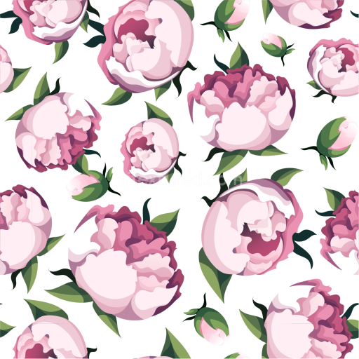 Seamless 3D PBR Texture of Soft Pink Peony Flower Pattern with Green Leaves