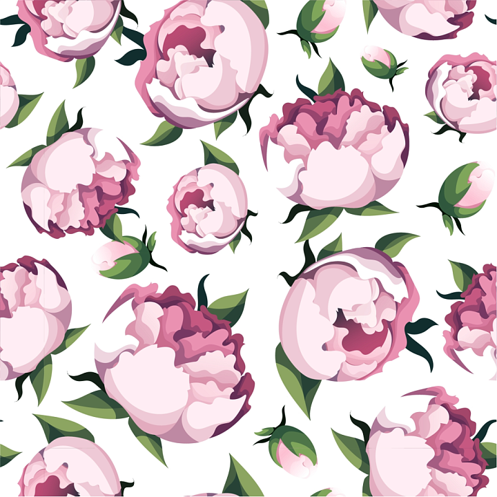 Pink Flower of Soft Pink Peony Flower Pattern with Green Leaves seamless PBR texture preview