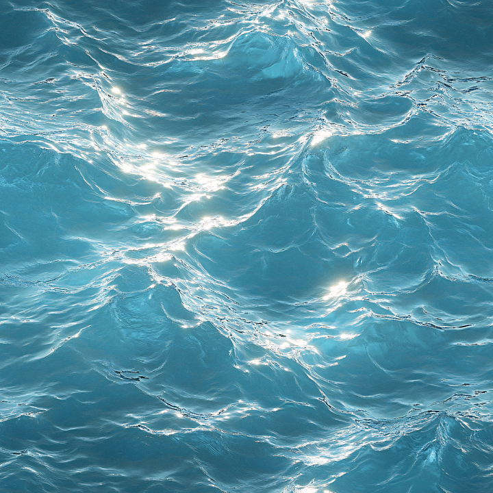 Water of Realistic Ocean Surface with Soft Waves and Light Reflections seamless PBR texture preview