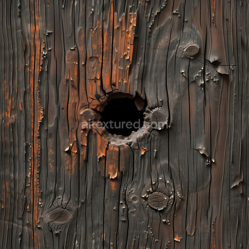 Preview — Seamless 3D Burned Wooden Texture with Deep Cracks and Hole Damage
