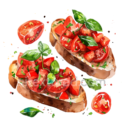 seamless Watercolor Bruschetta with Fresh Tomato and Basil Breakfast Illustration texture 8k free download PBR