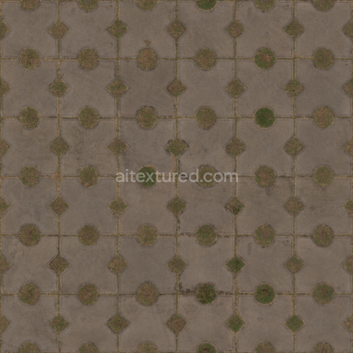 Concrete Pavers — Patterned Concrete Walkway Dirt Grass — PBR seamless 3D texture