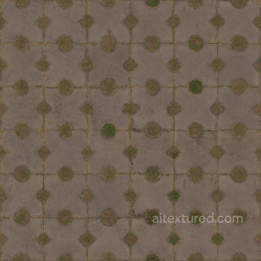 Concrete Pavers - Patterned Concrete Walkway Dirt Grass seamless Concrete PBR texture