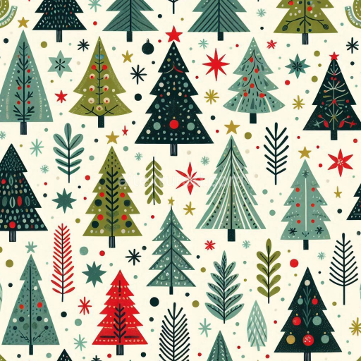 Seamless 3D PBR Texture Featuring Stylized Christmas Trees on Light Background