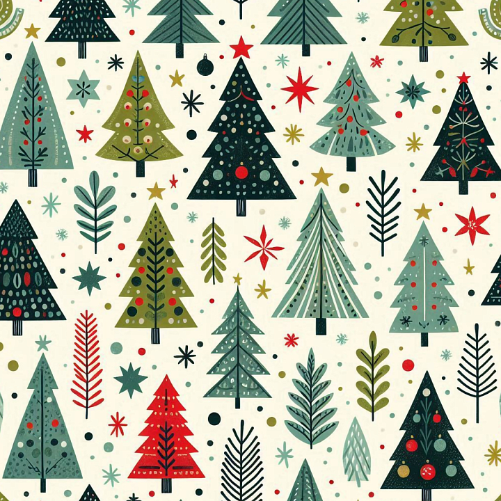 Christmas Tree Digital Paper with Festive Patterns seamless PBR texture preview