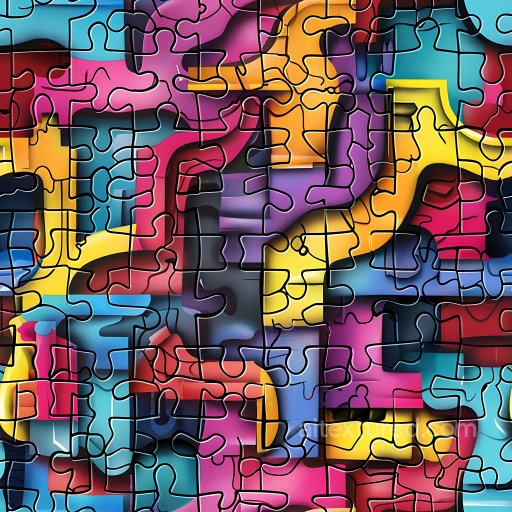 Seamless 3D PBR Texture of Vibrant Multi-Color Graffiti Puzzle Pattern texture preview